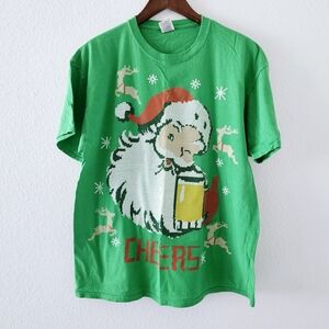 Christmas Santa Claus tee shirt size XL Fruit of the Loom  green holiday cotton